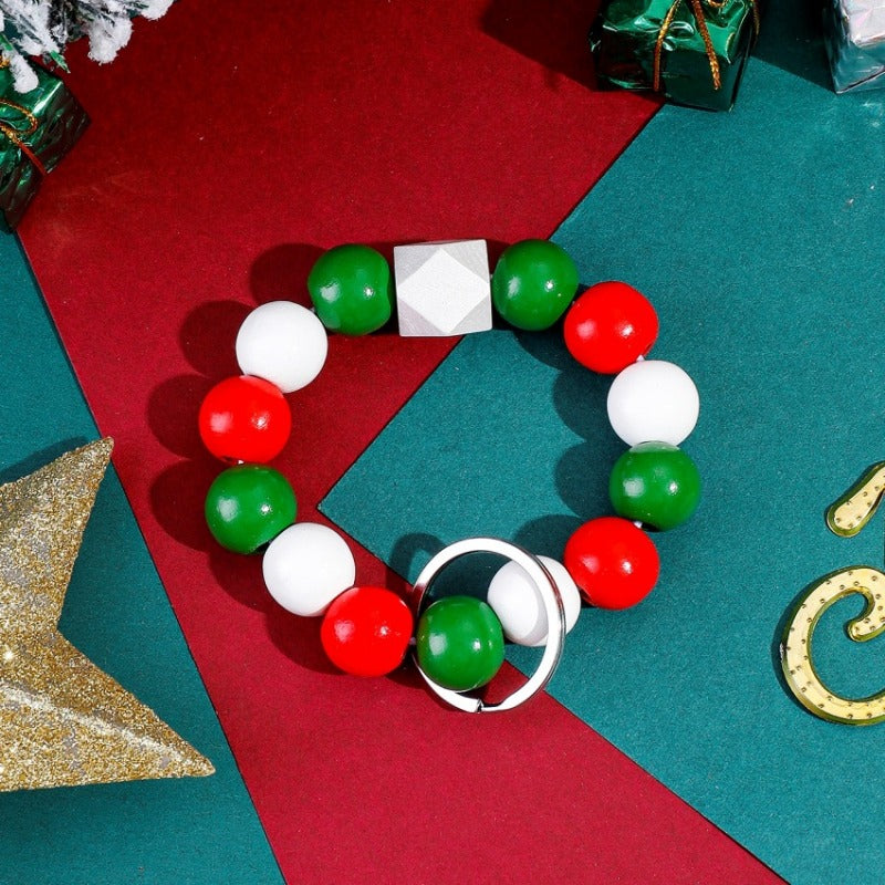 Wholesale Christmas Wood Beads Beaded Wrist Keychain